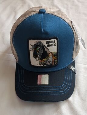 Play New York-Blue Embroided Indian Horse - Stitched Mesh Patch Mens Trucker Hat